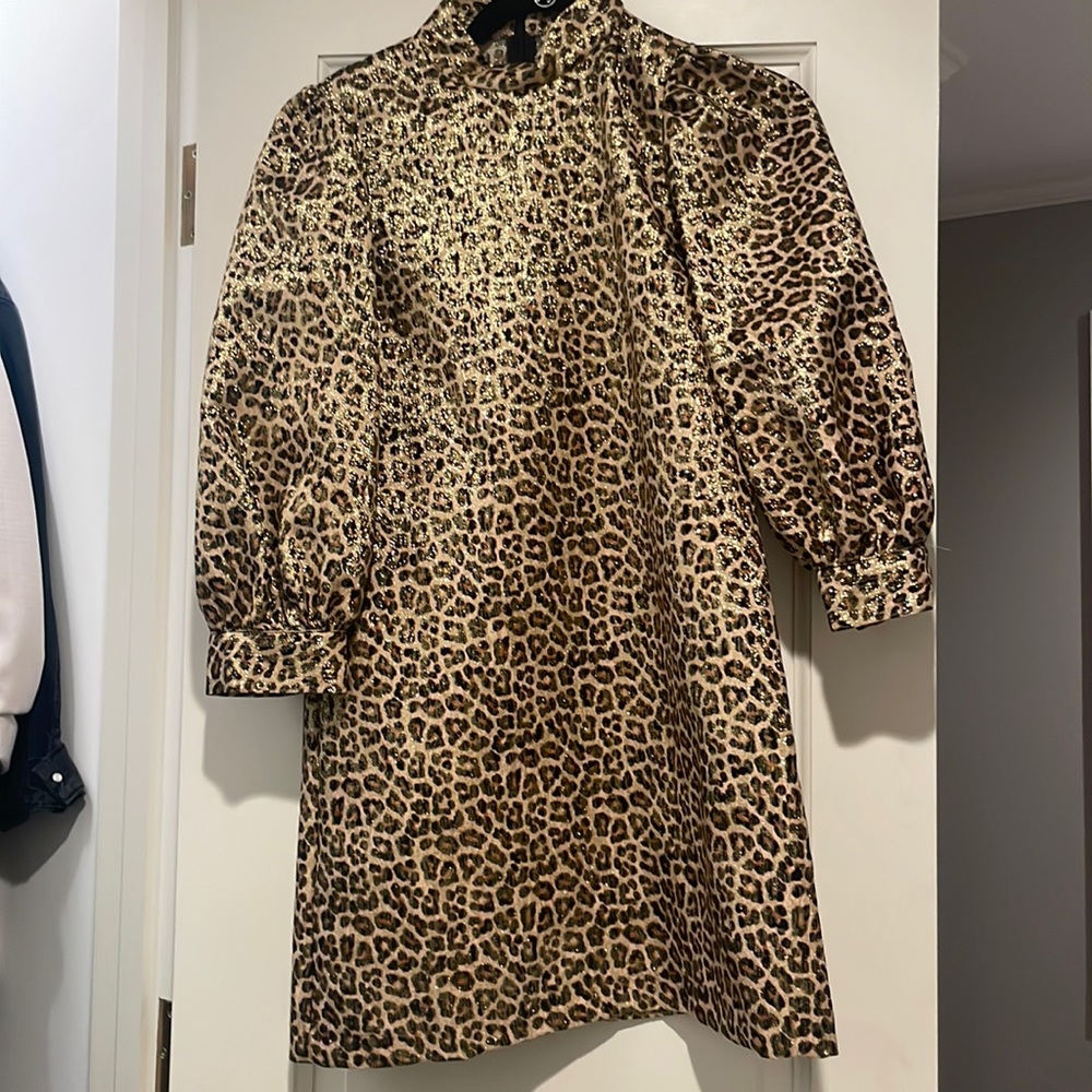 leopard print shiny gold dress